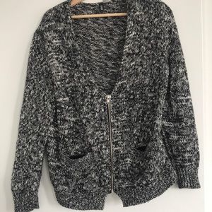 Black and white H&M zip up sweater